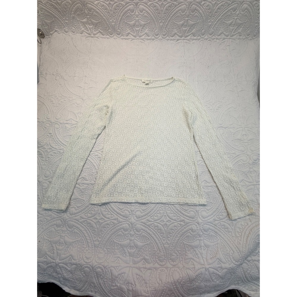 Treasure & Bond White Floral Lace Long Sleeve Top Crew Neck Small fairy, dreamy